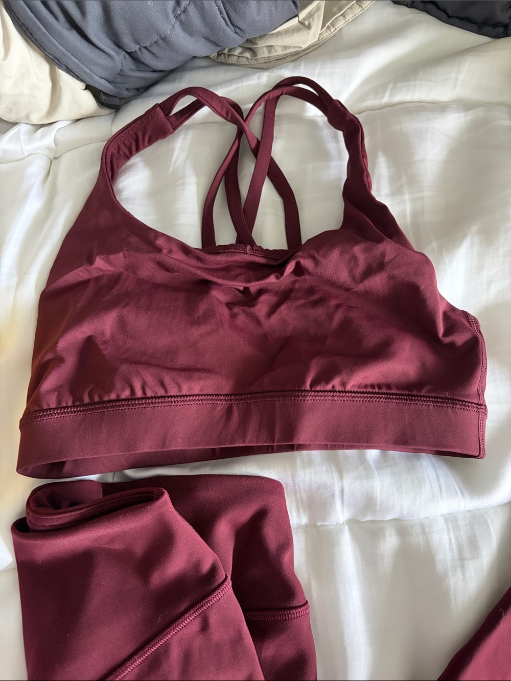 Lululemon Maroon High-Waist Leggings & Strappy Sports Bra Set - 4 - Picture 2 of 8